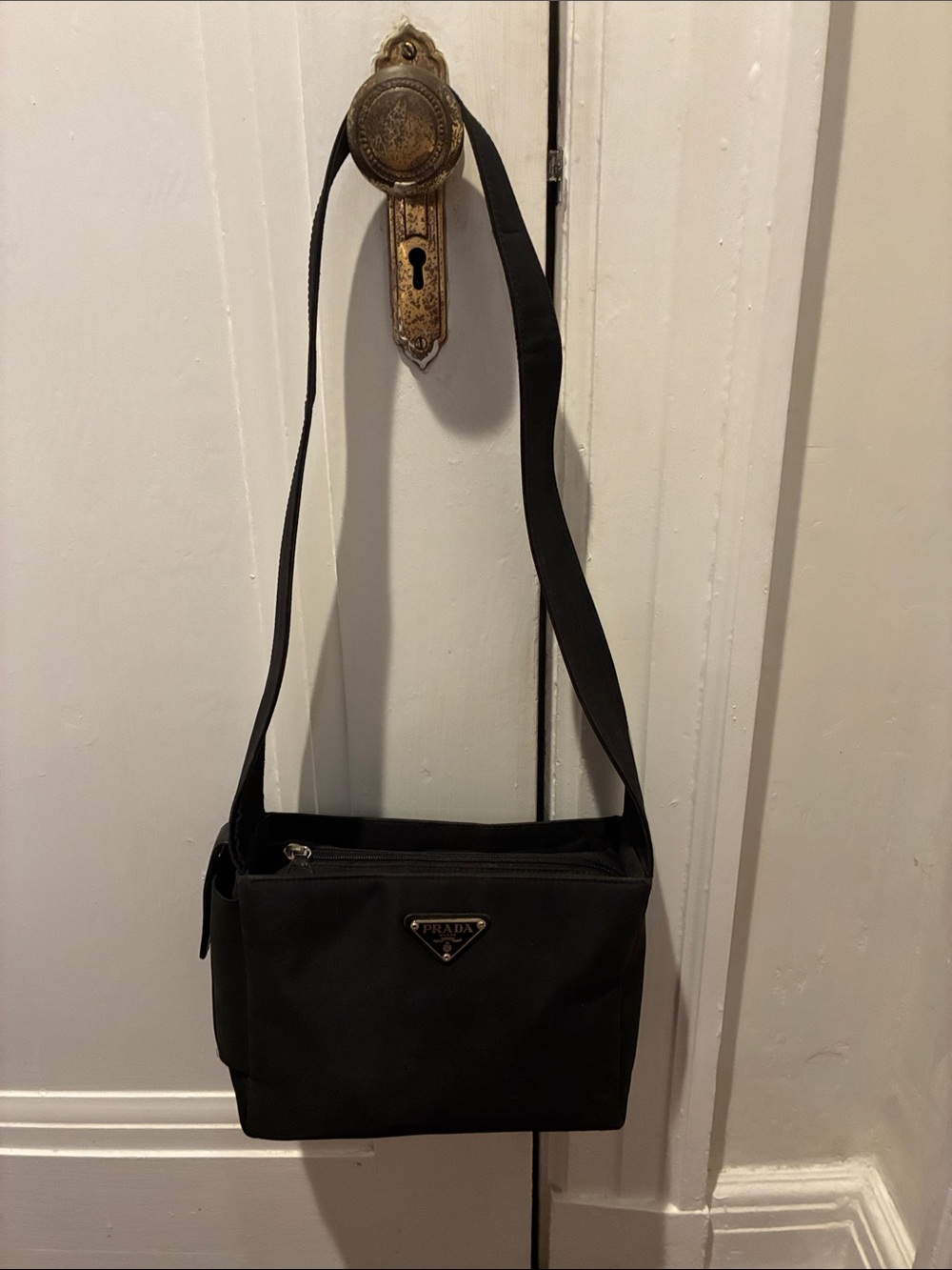 Authentic vintage Prada Black Nylon Crossbody shoulder bag with Triangular Logo